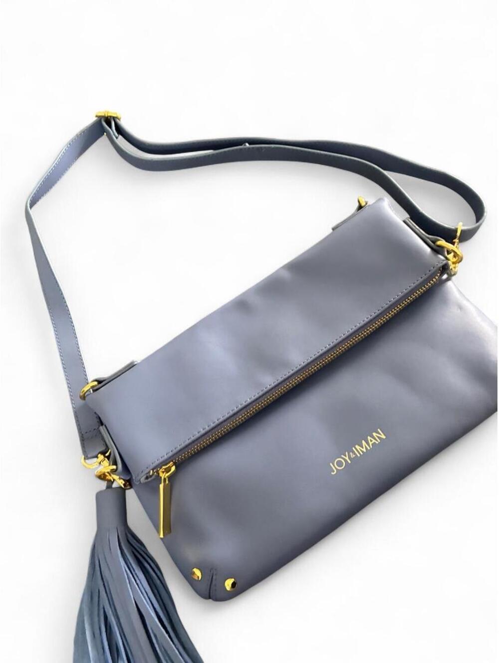 Joy & Iman Blue Leather Crossbody Bag with Gold Hardware